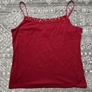 Vintage Ann Taylor Womens XL Red Sequin Trim Tank Top Camisole Y2K Holiday Glam